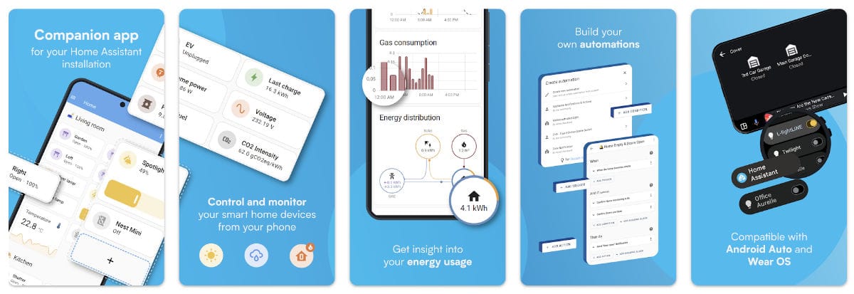 Google Play Store screenshot cards for Home Assistant