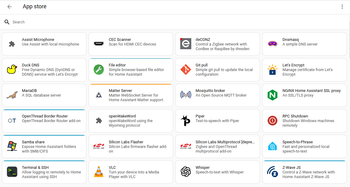 Screenshot of the app store, showing all the installable apps