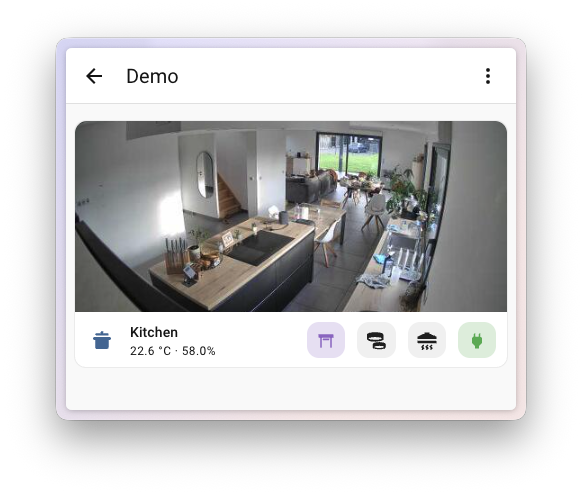 Screenshot of the area card control configuration showing entity selection.