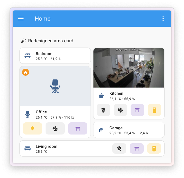 Screenshot showing multiple configurations of the revamped area card.