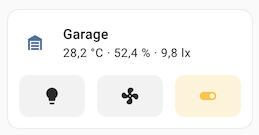Screenshot of the area card with the area controls feature