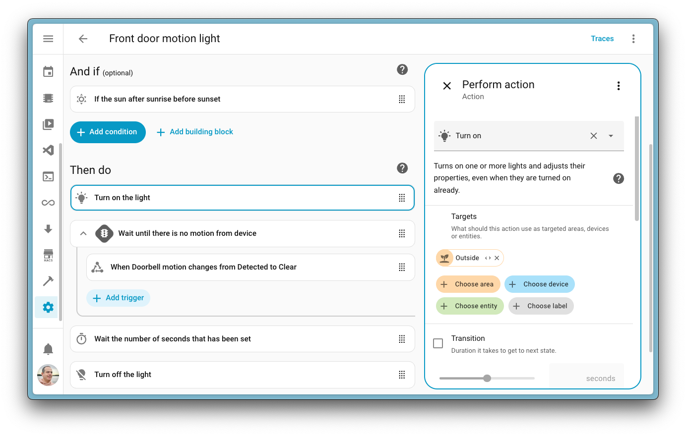Screenshot showcasing a sidebar in our automation editor.