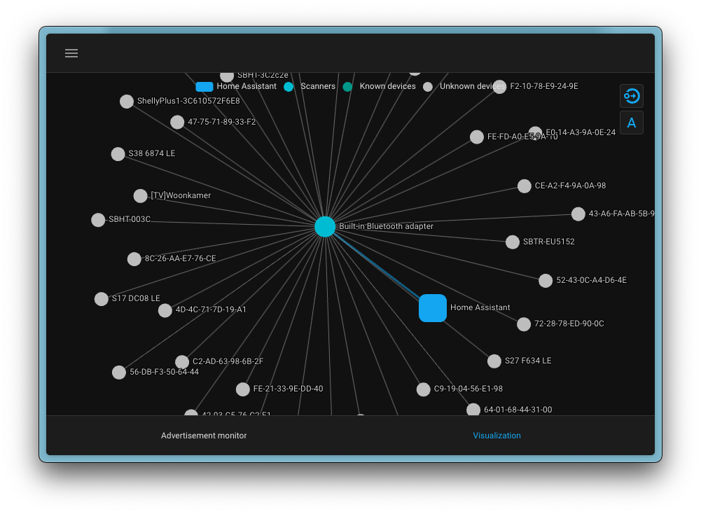 Screenshot showcasing the new Bluetooth connection graph; Even Bluetooth proxies are shown in the map.