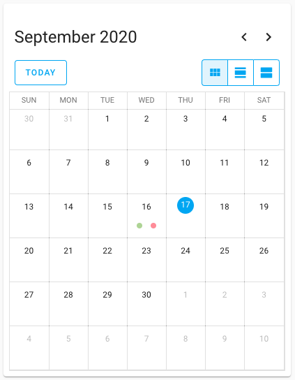 Screenshot of the calendar card