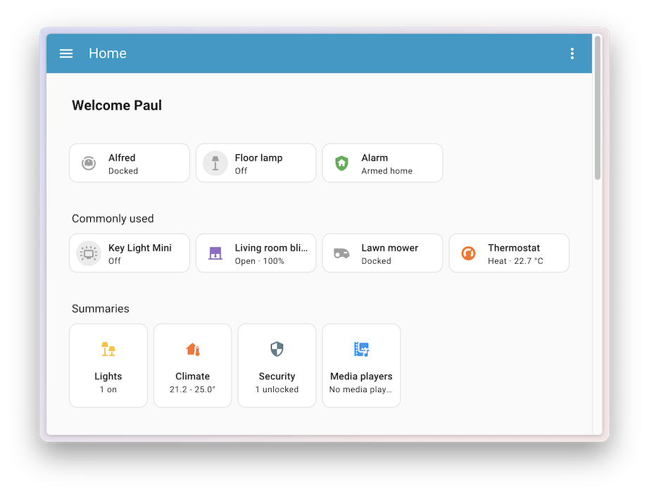 Screenshot showing the new prediction entities that are now put onto the experimental home dashboard. These are common entities you often interact with.
