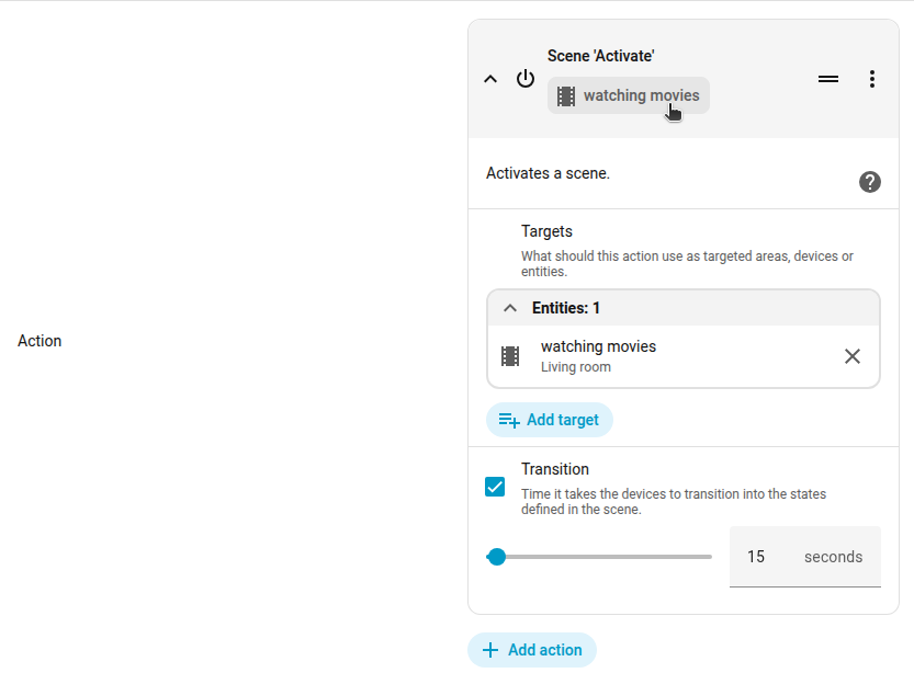 Screenshot of an action selector