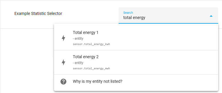 Screenshot of a statistic selector