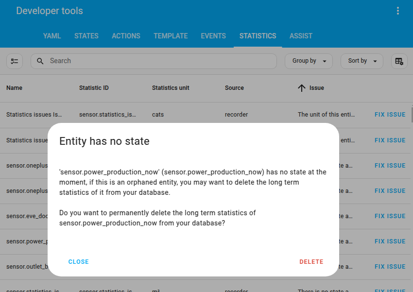 Statistics issue message