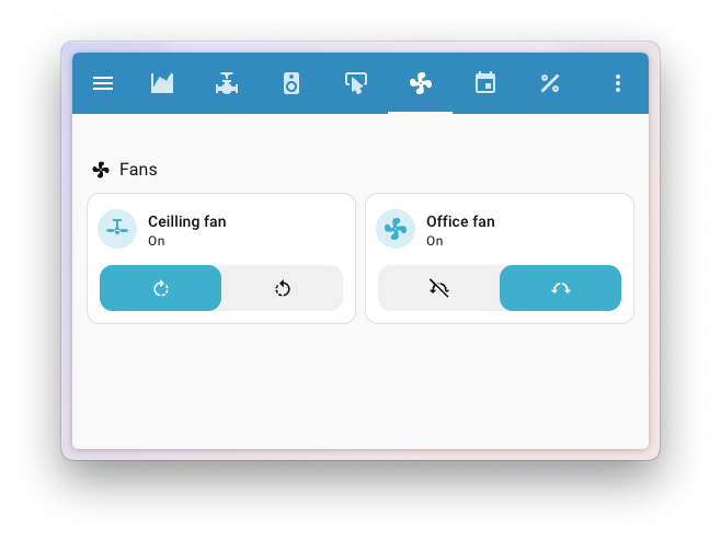 Screenshot showing a tile card using the new fan direction and oscillation features