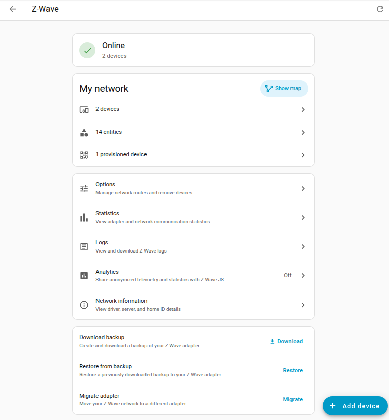 Z-Wave integration configuration panel